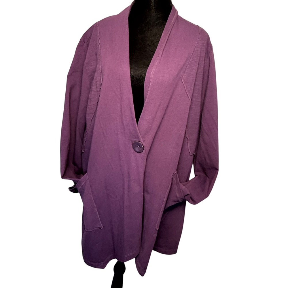 Habitat Purple Cotton Stretch Cardigan Jacket Raw Edge Lagenlook XL 28913